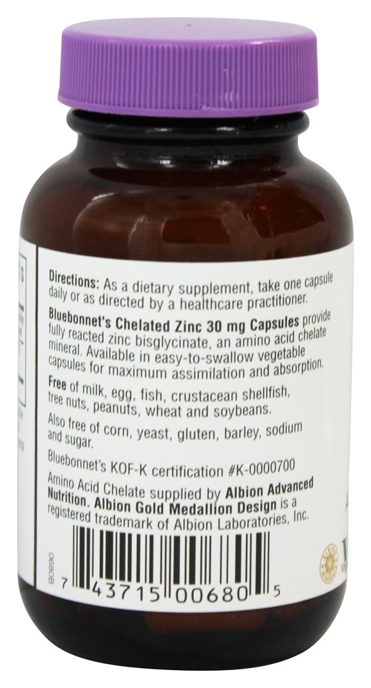 Comprar Aminoácido de Albion de Zinco Quelatado - Cápsulas vegetarianas 90 Bluebonnet Nutrition - Imagem 3