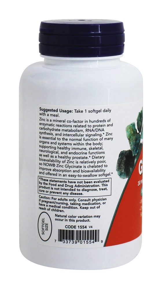 Comprar Glicinato de Zinco - 120 Softgels NOW Foods - Imagem 3