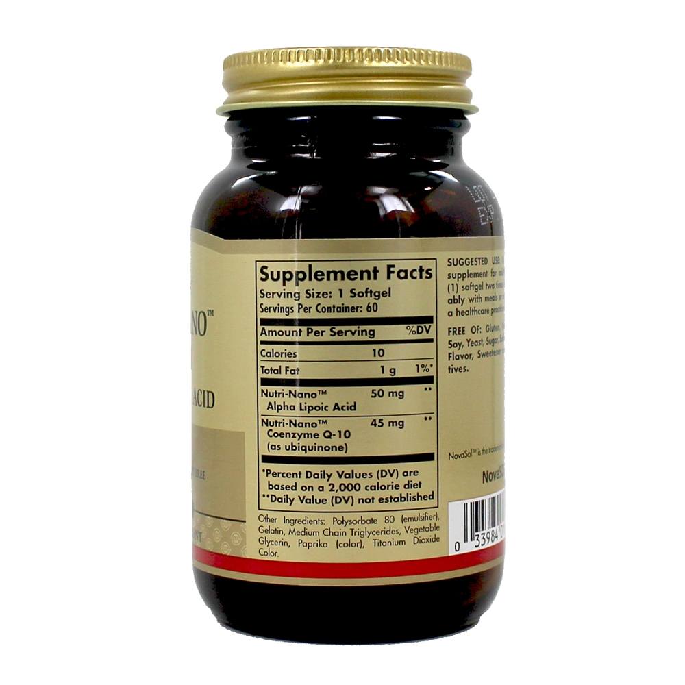Comprar Nutri-Nano CoQ-10 Alpha Ácido lipóico - 60 Softgels Solgar - Imagem 2