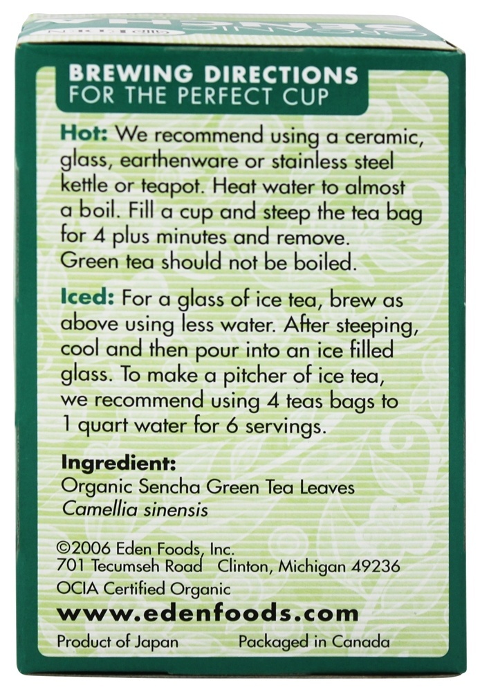 Comprar Chá Verde Sencha Orgânico - 16 Saquinhos de Chá Eden Foods - Imagem 2