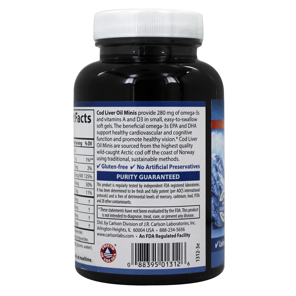 Comprar Óleo de Fígado de Bacalhau 280 mg. - 250 Softgels Carlson Labs - Imagem 3