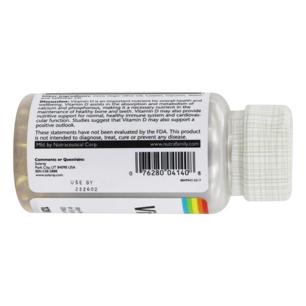 Comprar Vitamina D3 400 UI - 120 Softgels Solaray - Imagem 4
