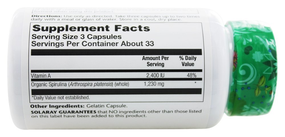 Comprar Spirulina 410 mg. - Cápsulas 100 Solaray - Imagem 3