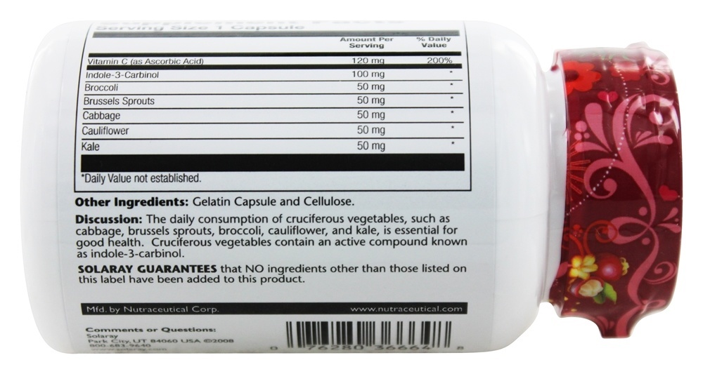 Comprar Indole-3-Carbinol Potência Garantida 100 mg. - Cápsulas 30 Solaray - Imagem 3
