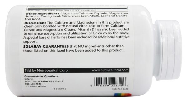 Comprar Citrato Cal-Mag com Vitamina D - Cápsulas vegetarianas 180 Solaray - Imagem 4