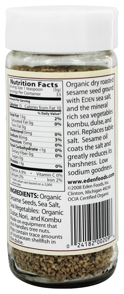 Comprar Algas Orgânicas Gomasio Sementes De Gergelim, Algas Marinhas E Sal Do Mar - 3.5 oz. Eden Foods - Imagem 2