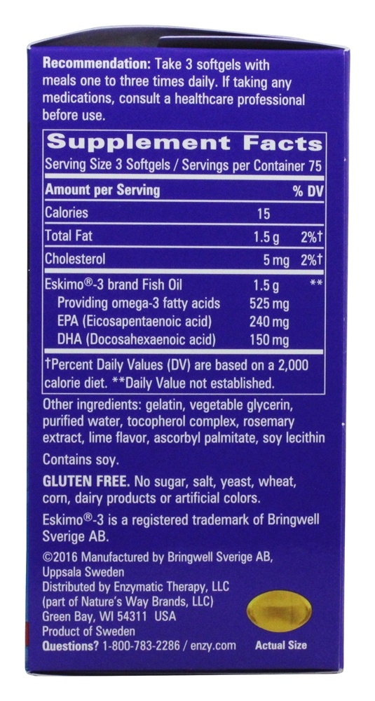 Comprar Eskimo-3 Óleo de Peixe Naturalmente Estável Ultra-Pure Omega-3 - 225 Softgels Enzymatic Therapy - Imagem 2