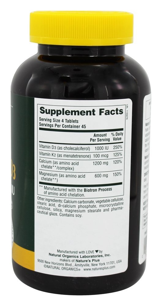 Comprar Cal / Mag / VitD3 com Vitamina K2 1200 mg / 600 mg / 1000 IU - 180 Tablets Natures Plus - Imagem 2