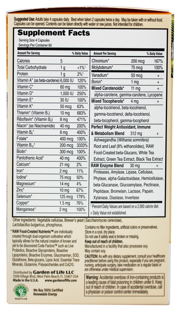 Comprar Vitamin Code Fórmula Para Um Peso Perfeito - Cápsulas vegetarianas 240 Garden of Life - Imagem 2