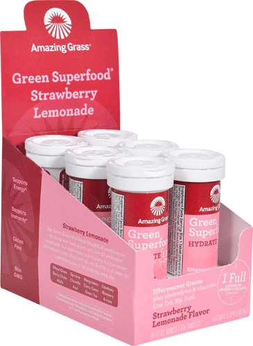 Amazing Grass Green Superfood® Hydrate Effervescent Greens Strawberry Lemonade -- 6 Tubes 10 Tablets Each