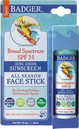 Badger SPF 35 Plus Sunscreen All Season Face Stick Unscented -- 0.65 oz