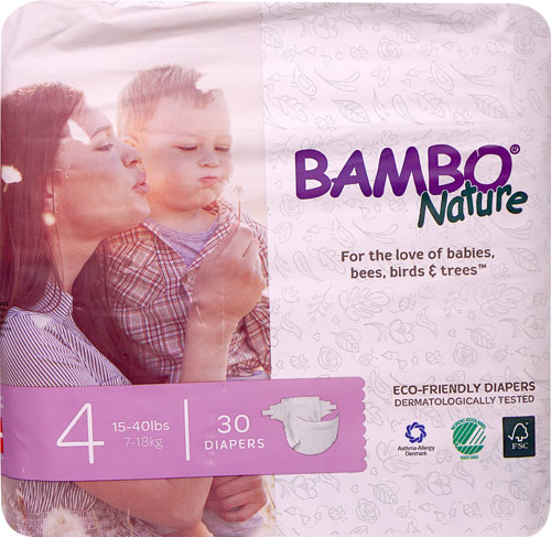 Bambo Nature Baby Diapers Stage 4 - 15 to 40 lbs -- 30 Diapers
