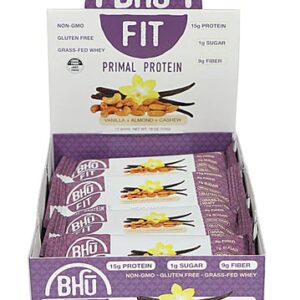 BHU Fit Primal Grass-Fed Whey Protein Bar Vanilla Almond Cashew -- 12 Bars