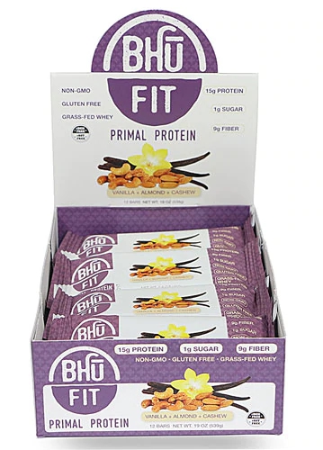 BHU Fit Primal Grass-Fed Whey Protein Bar Vanilla Almond Cashew -- 12 Bars