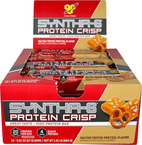 Comprar BSN Syntha-6® Protein Crisp Bar Salted Toffee Pretzel -- 12 Bars