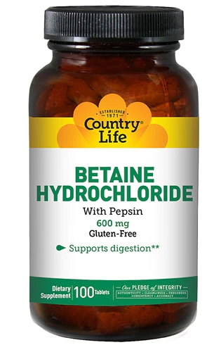 Country Life Betaine Hydrochloride -- 600 mg - 100 Tablets