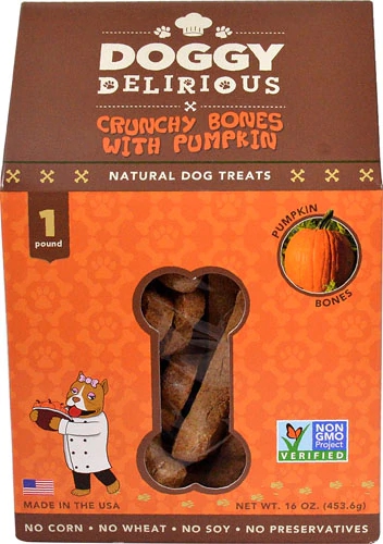 Doggy Delirious Crunchy Bones Natural Dog Treat Pumpkin -- 16 oz