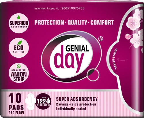 Comprar Genial Day Feminine Pads Regular Flow Super Absorbency -- 10 Pads