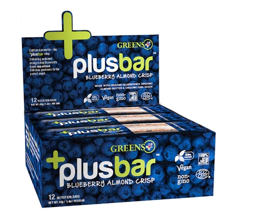 Greens Plus +plusbar Blueberry Almond Chia Crisp -- 12 Bars