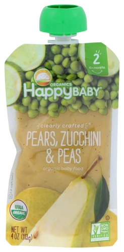 Happy Baby Clearly Crafted Stage 2 Organic Baby Food Pears Zucchini & Peas -- 4 oz