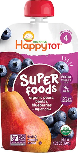 Happy Baby HappyTot® Superfoods Stage 4 Organic Toddler Food Organic Pears Blueberries & Beets plus Super Chia -- 4.22 oz