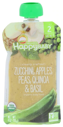 Happy Baby Organic Baby Food Stage 2 Zucchini, Apples, Peas, Quinoa & Basil -- 4 oz