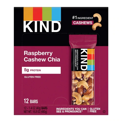 Kind Fruit & Nut Bars Raspberry Cashew & Chia -- 12 Bars