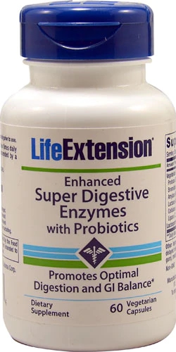 Life Extension Enhanced Super Digestive Enzymes with Probiotics -- 60 Vegetarian Capsules