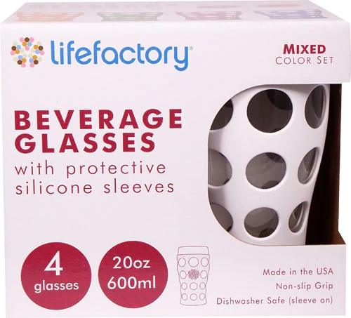Lifefactory Beverage Glasses with Silcone Sleeves Optic White 4 Pack -- 20 oz