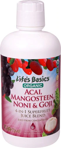 Lifetime Life's Basic's Organic Acai, Mangosteen, Noni & Goji Juice Blend Super Fruit -- 32 fl oz