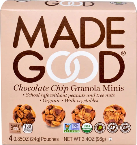 MadeGood Organic Granola Minis Gluten Free Chocolate Chip -- 4 Pouches