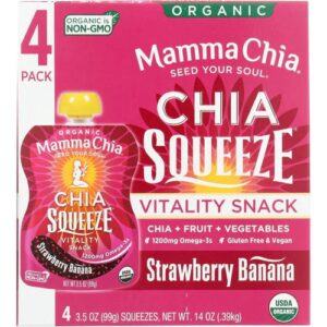 Mamma Chia Organic Chia Squeeze Vitality Snack Strawberry Banana -- 4 Pouches
