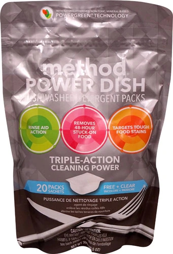 Method Power Dish Dishwasher Detergent Packs Free and Clear -- 20 Packs
