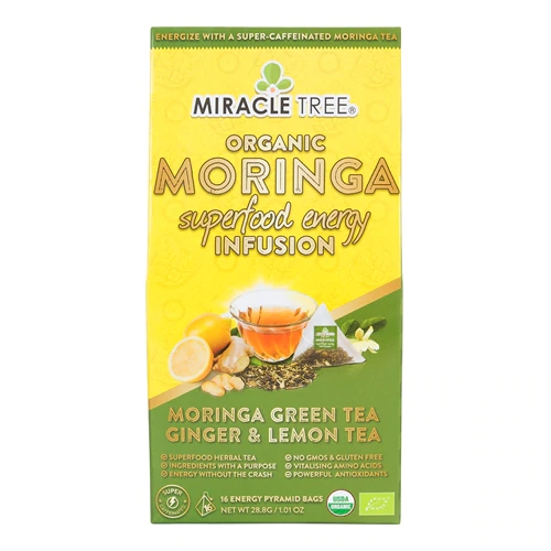 Comprar Miracle Tree Organic Moringa Superfood Energy Infusion Green Tea Ginger & Lemon -- 16 Energy Pyramid Bags