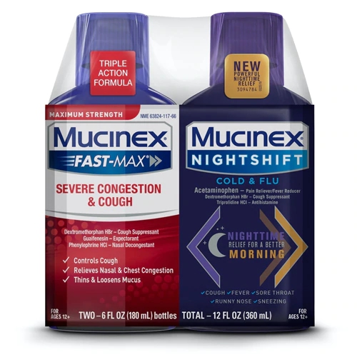 Comprar Mucinex Fast Max Adult Severe Congestion & Cough and Night Shift Cold & Flu Liquid Combo Pack -- 6 fl oz Each / Pack of 2