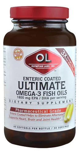 Olympian Labs Enteric Coated Ultimate Omega-3 Fish Oils -- 60 Softgels