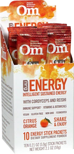 OM Organic Mushroom Nutrition Energy Citrus Orange -- 10 Energy Stick Packs