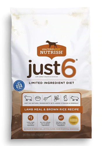 Comprar Rachael Ray Nutrish Just 6 Natural Dry Dog Food, Limited Ingedient Recipe Lamb Meal & Brown Rice Recipe -- 28 lbs