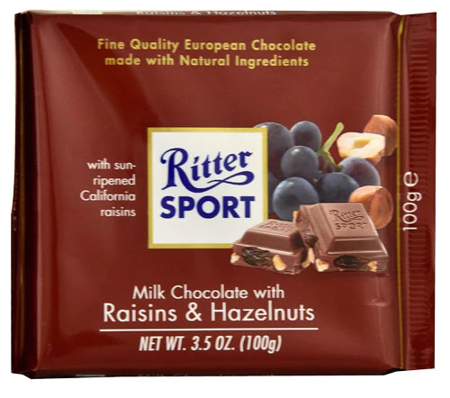 Comprar Ritter Sport Milk Chocolate Bar Raisins & Hazelnuts -- 3.5 oz