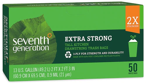 Comprar Seventh Generation Extra Strong Tall Kitchen Drawstring Trash Bags -- 50 White Bags