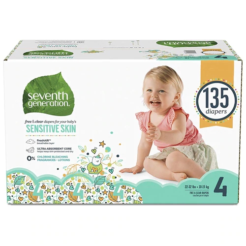 Comprar Seventh Generation Free & Clear Baby Diapers with Animal Prints Size 4 -- 135 Diapers