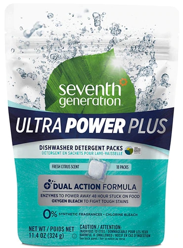 Seventh Generation Ultra Power Plus Dishwasher Detergent Packs Fresh Citrus -- 18 Packs