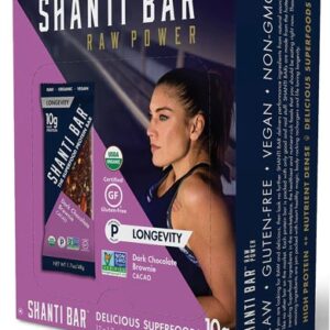 Shanti Bar Organic 10 G Protein Bar Gluten Free Dark Chocolate Brownie Cacao -- 12 Bars
