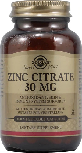 Comprar Solgar Zinc Citrate -- 30 mg - 100 Vegetable Capsules