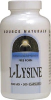 Source Naturals Free Form L-Lysine -- 500 mg - 200 Capsules