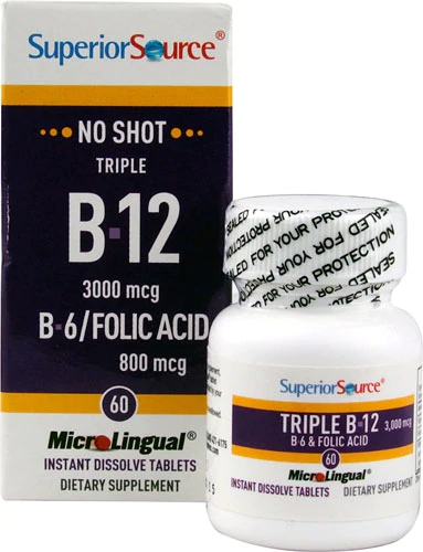 Comprar Superior Source No Shot Triple B12 3000 mcg B6-Folic Acid 800 mcg -- 60 Instant Dissolve Tablets