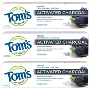 Tom's of Maine Activated Charcoal Fluoride-Free Whitening Toothpaste Peppermint -- 4.7 oz Each / Pack of 3