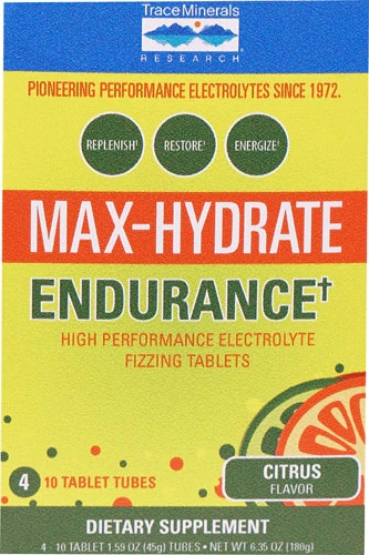 Comprar Trace Minerals Research Max-Hydrate Endurance+ Box Citrus -- 4 Tubes