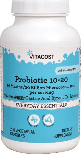 Vitacost Probiotic 10-20 10 Strains -- 20 billion CFU† per serving - 200 Vegetarian Capsules