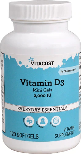 Vitacost Vitamin D3 (as Cholecalciferol) -- 2000 IU - 120 Softgels - Mini Gels
